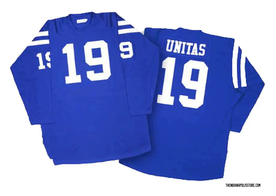 فيتامين ب١٢ Indianapolis Colts #19 Johnny Unitas Blue Short-Sleeved Throwback Jersey دفاية كومتيل